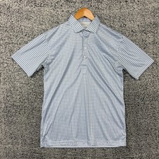 Collars Co Polo Shirt Mens Large White Blue Check Dress Collar Golf Casual