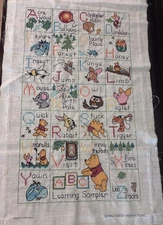 VTG Cross Stitch Alphabet Sampler Winnie The Pooh Nursery 19” X 29” Unframed