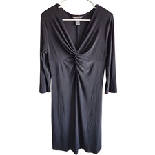 Vintage Jones Wear Dress Womens Sz 12 Midi Solid Black Long Sleeve Dress