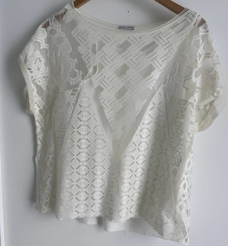 Zara WB Collection Women’s Short Sleeve Textured Pattern White Cream Size Medium - Bild 2 von 11