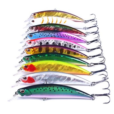 10PCS Lot Trolling Minnow Fishing Lures Fresh & Saltwater Bait Hook Bass 9cm/13g