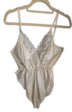 Vintage Satin Lace Teddys Sz 7 Large White One Piece Lingerie Adjustable Straps