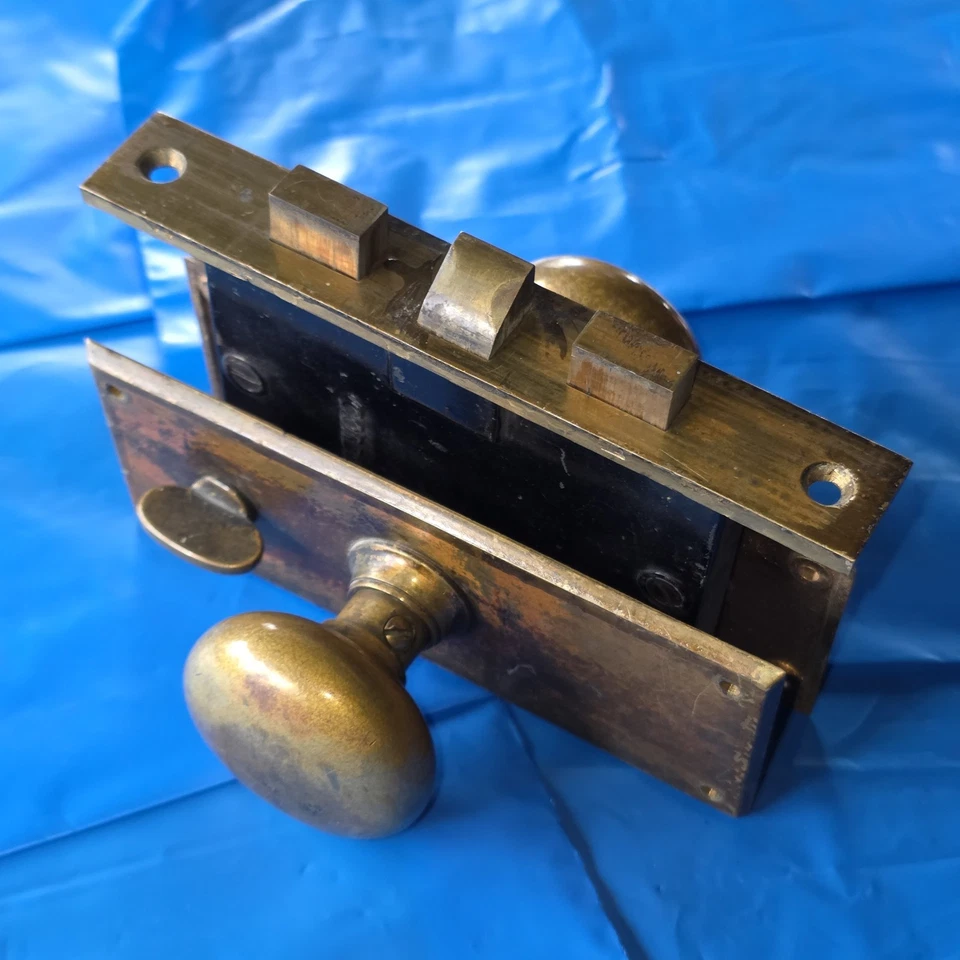 Juego de cerraduras de mortaja de latón vintage con 2 perillas de puerta 2 cerrojos y placas traseras Foto 2 de 4