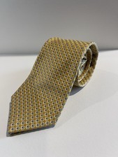 Hickey Freeman Necktie 58โ Gold Blue Geometric Checkerboard 100% Silk USA Made