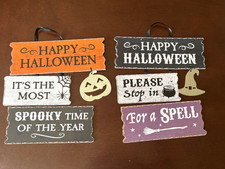 Set of 2-Happy Halloween Hanging Sign Decor with Metal Accent
