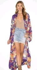 SPELL & THE GYPSY COLLECTIVE VTG Wild Horses Purple Kimono Duster Robe O/S SP14