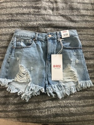 Celebrity Pink The Babe High Rise Distressed Fringe Hem Denim Shorts 9/29 Blue