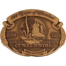New Brass North Dakota Centennial State Statehood 1980s NOS Vintage Belt Buckle