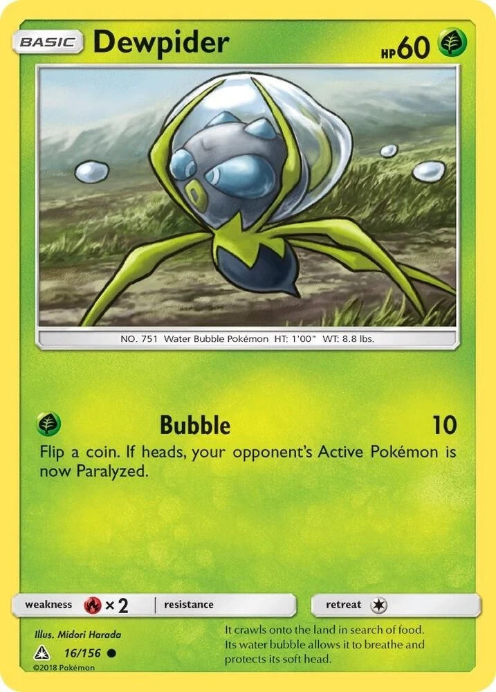 Pokemon DEWPIDER Sun & Moon Ultra Prism 16/156 NM/Mint PACK FRESH
