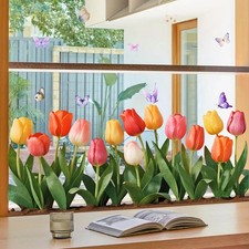 Vibrant Tulip Window Clings: Reusable Floral Decals for Spring Decor 