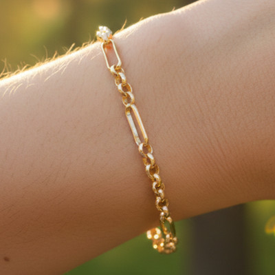 Stylish Gold Plated Brass Bracelet | Contemporary Minimalist Link Chain Design |