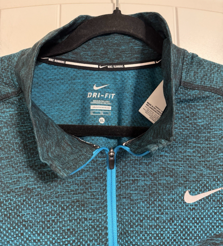 Nike Running Men's XL 1/4 zip Teal Blue Green Long Sleeve Athletic Top Mock Neck - Picture 2 of 6