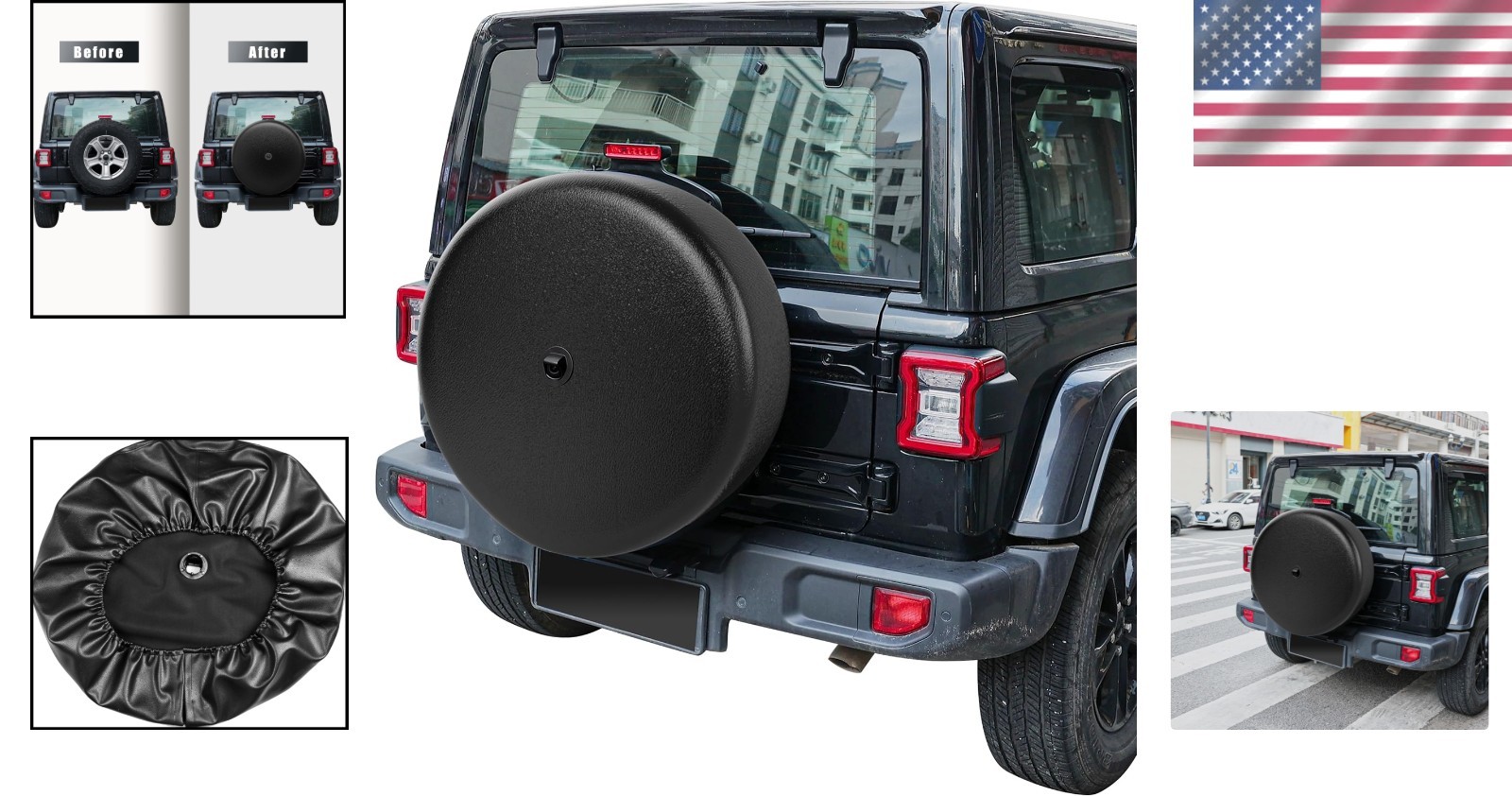 Durable Black Tire Cover with Camera Hole for Jeep Wrangler JL - UV Protection thumbnail 2