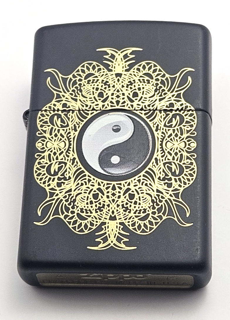 YIN-YANG Symbol with Engraved Brass Design Black Matte Zippo