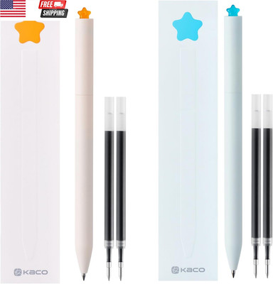 FIRST Gel Pens Cute Stationery Black Ink 2 Pieces with Extra 4 Refills, 0.5 Mm F