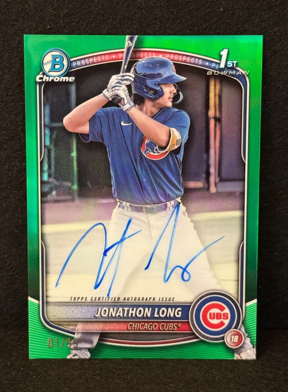 2025 Bowman Jonathon Long 1st Chrome True Green Refractor Auto #1/99 (#CPA-JLG)