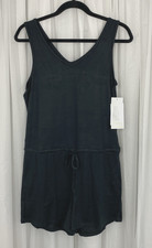Softies Sz L Black Super Soft Dream Double V Neck Shorty 1 Piece Romper New