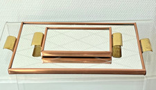 2 Spiegel Tablett Serviertablett Kupfer Messing 50er 60er Jahre Vintage