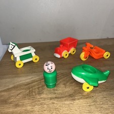 Jouets Vintage Fisher Price F.P Toys 4 Véhicules Avion Train Cheval 1 Personnage