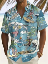 Casual Print Hawaiian Shirt Short Sleeve Summer Spring Autumn Button