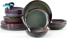 18PCS Dinnerware Sets for 6, Stoneware Plates and Bowls Dish Set