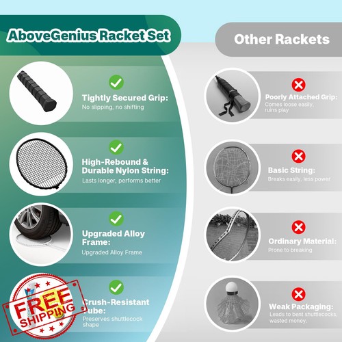 AboveGenius Badminton Rackets Set 6 Racquets 6 Birdies - Afbeelding 3 van 5