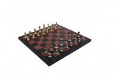 Italfama Brass Chess Set With Real Leather Board, Gold & Silver Plated, Italy