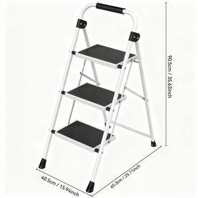 edx 3-Step Folding Stool 330 lb, Steel Frame, Non-Slip, Handrail, Light Weight