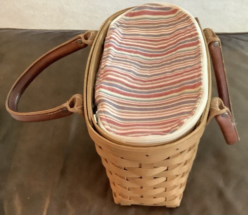 Longaberger 2004 Boardwalk Beach Basket 2 Manici in Pelle Fodera Protettiva (5ia) - Foto 3 di 8