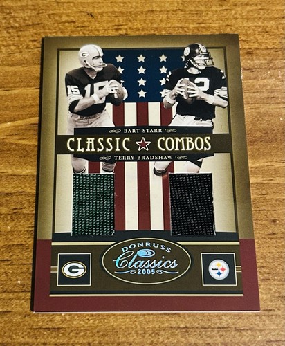 2005 Donruss Classics Bart Starr Terry Bradshaw Game Used Jersey Card /75