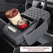 Car Center Console Armrest Cushion 2 Cup Holder Storage Box Padded Arm Rest