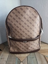 GUESS Backpack Logo Print Signature 16" Tan Brown Repaired Zipper