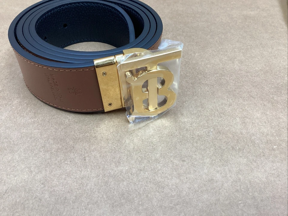 Cinturón de cuero con monograma reversible Burberry negro/marrón talla 38/95 Foto 3 de 4