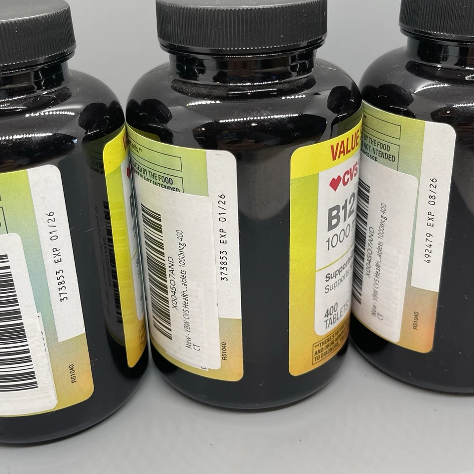 全新 批量 3 件 CVS 健康维生素 B12 - 1000 微克 - 400 片 - 最佳 01/26+ — 第 4/4 张图片