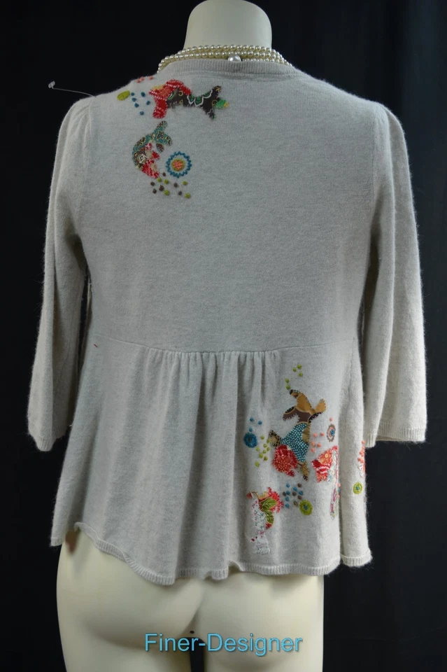 ANTHROPOLOGIE HWR Cárdigan Suéter Punto Fino Shabby Embellecido Top Cachemira XS Foto 2 de 4
