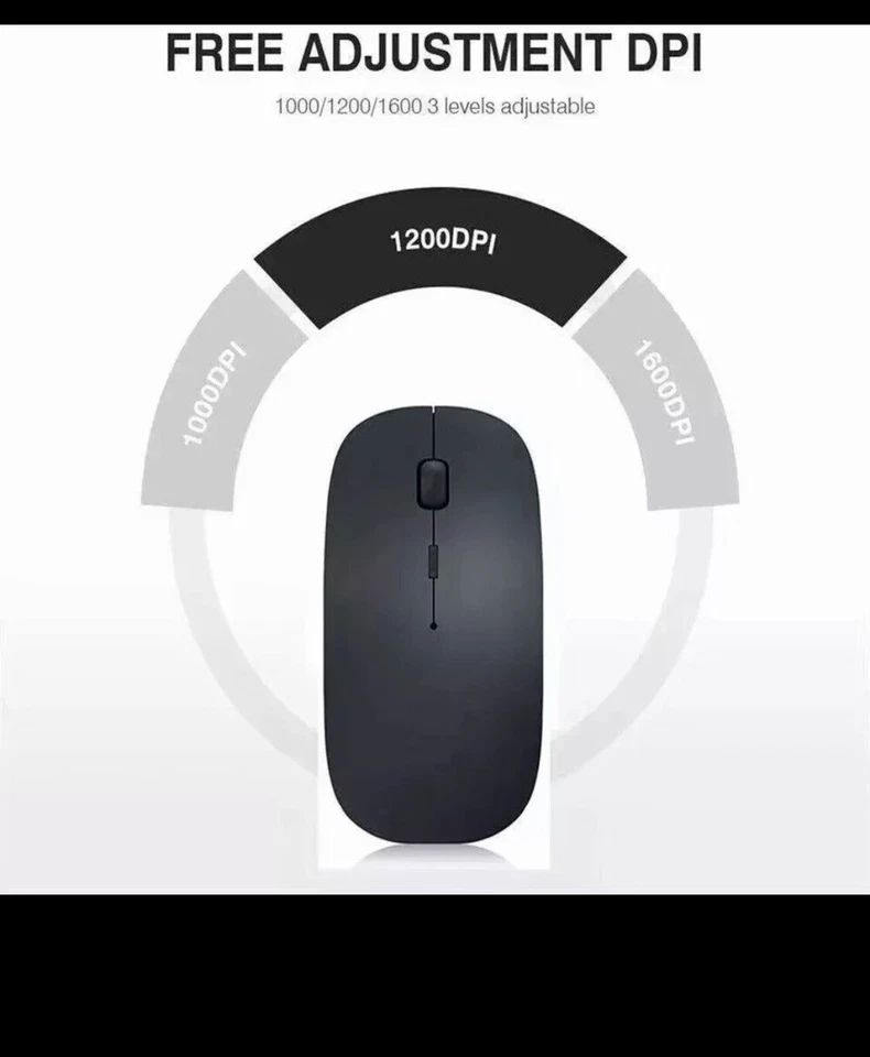 2.4GHz BLACK WIRELESS USB MOUSE SCROLL SLIM CORDLESS OPTICAL FOR MAC PC LAPTOP - Image 3 of 4