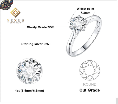 0.5-3Ct Classico Anello Solitario Donna Argento 925 Con Creato Moissanite, Diama - Foto 2 di 12