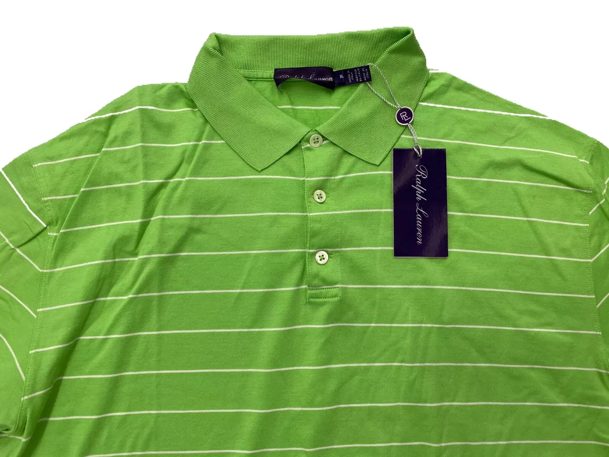 $300 Ralph Lauren Purple Label Green Striped Cotton Polo Shirt XL Made in Italy