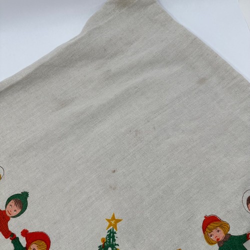 Vintage Linen Tablecloth Santa Children Holding Hands Christmas Trees 49"x45" - Picture 17 of 24