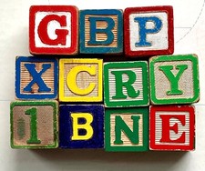 Vintage 11 wood letter blocks some repainted