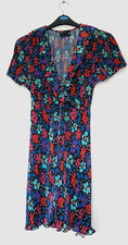 Asos Ladies Pleat & Ruffle Summer Dress in Multicoloured Floral Design, Size 16