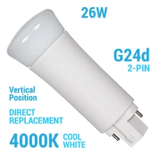Satco Vertical LED Direct Replacement 9W =26W CFL PL 2-Pin G24d 4000K Cool White
