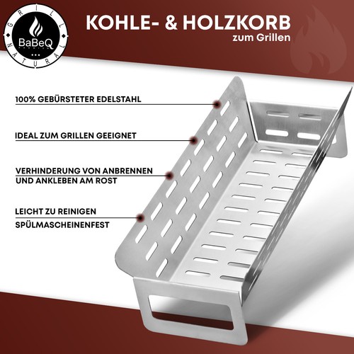 BABEQ - 3-in-1 Edelstahl Grillkorb auch als Kohlekorb, Räucherkorb - BBQ Zubehör - Bild 2 von 7