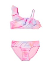 JUSTICE Girls' LARGE 12/14 ASYM RUFFLE Bikini 2 Piece Swimsuit Pink