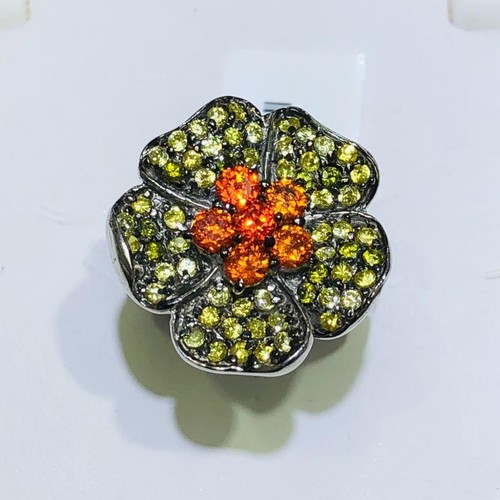 Platino Argento Sterling Verde Zaffiro Design Floreale Pedale Aureola Fedina Sz7 - Foto 7 di 8