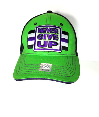 WWE W Wrestling Official '' Never Give Up '' Green Hook & Loop Hat Cap