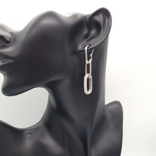 Stunning 925 Sterling Silver Cubic Zirconia Dangling Oval Link Drop Earrings DBJ