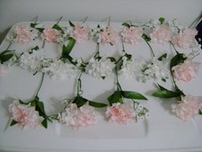 CARNATION  7" ARTIFICIAL FAUX  PINK AND WHITE FLORAL SILK PICKS (18) VTG/UNUSED