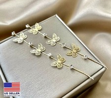 Fashion Women 925 Silver Crystal Tassel Butterfly Jewelry Earrings Stud 1058