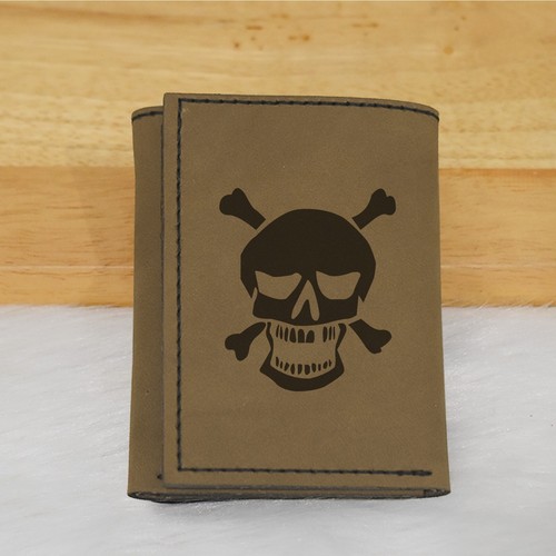 Men's Rock Style Skull Natural Genuine Leather Blocking Trifold Wallet MHLT_07 - Picture 4 of 7